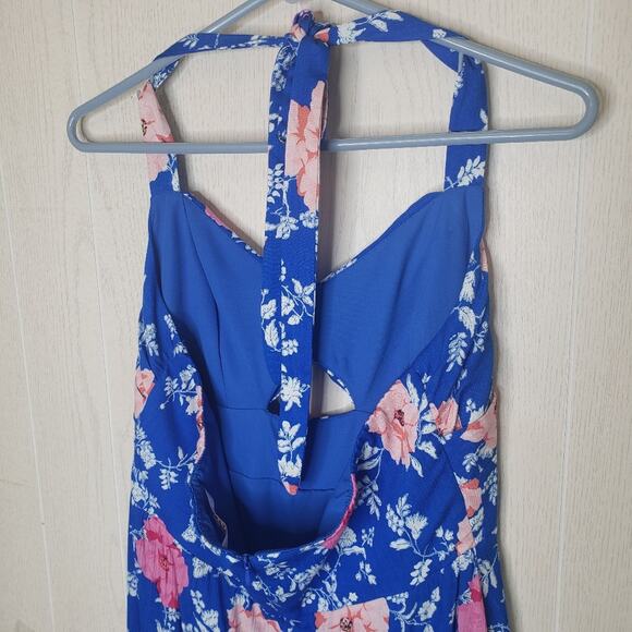 NWOT WAYF Ucca blue floral halter sleeveless backless midi dress size Large - Picture 8 of 11